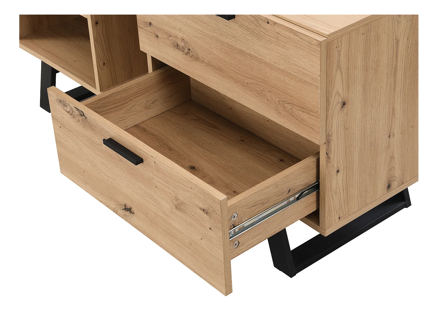 Escritorio esquinero con compartimentos de almacenamiento - MDF - Color: Natural y negro - NAYARO