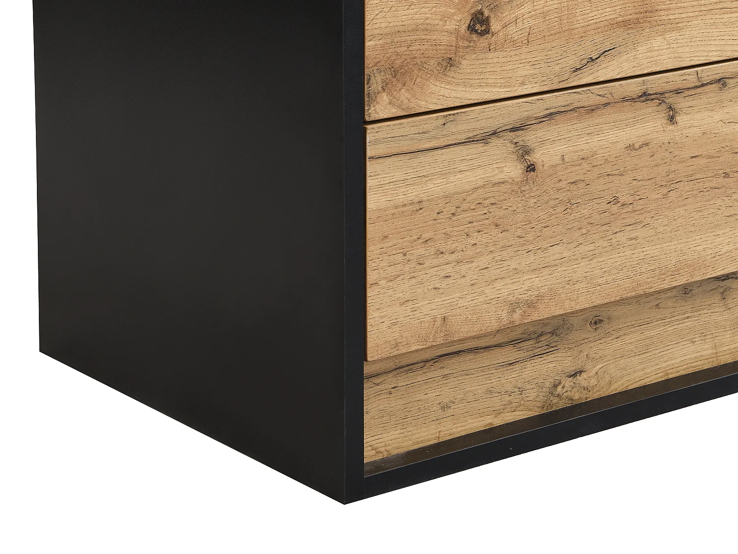 Nachttisch mit 2 Schubladen - Mit LED-Beleuchtung - MDF - Holzfarben & Schwarz - RUKALO