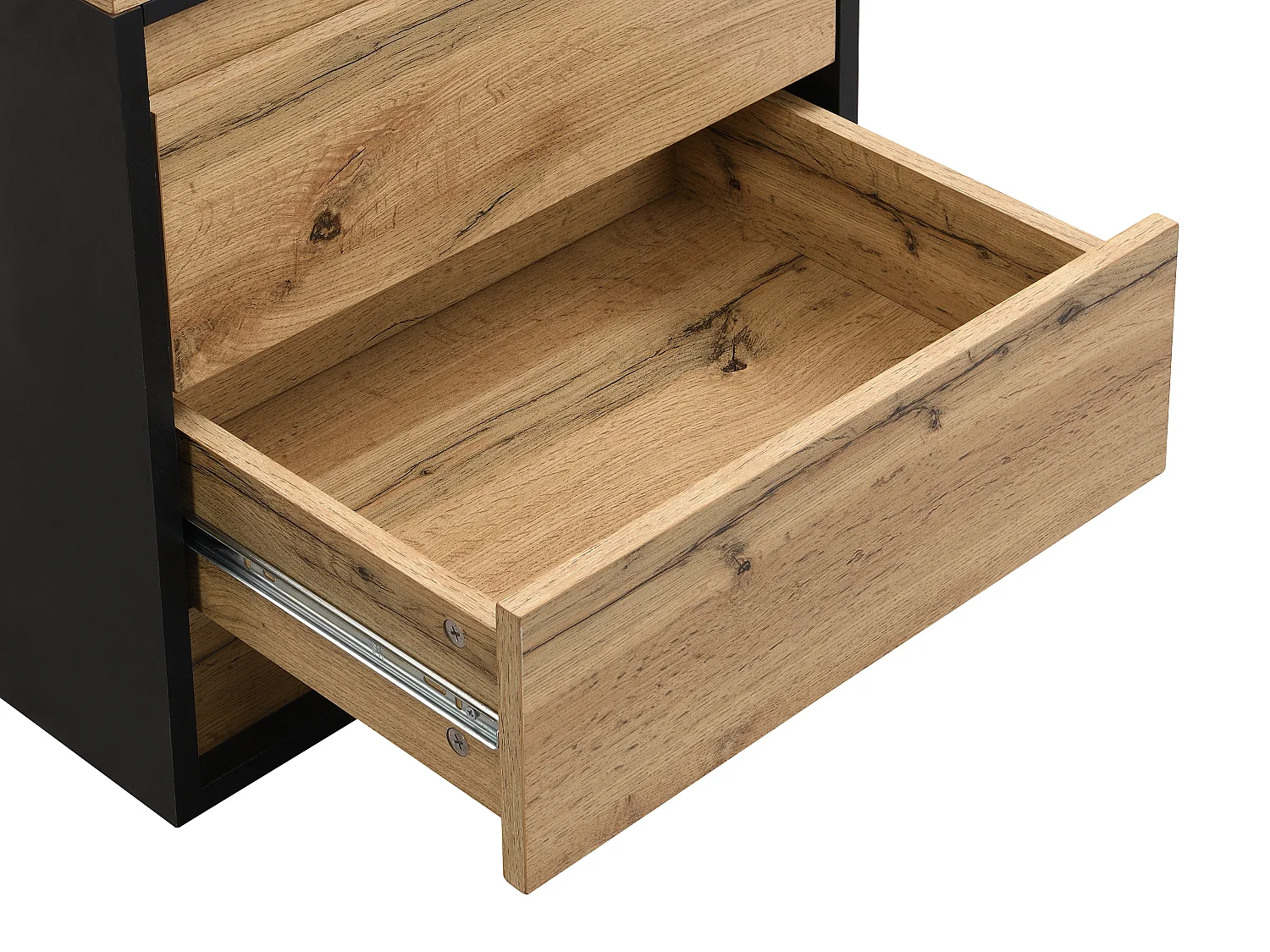 Nachttisch mit 2 Schubladen - Mit LED-Beleuchtung - MDF - Holzfarben & Schwarz - RUKALO