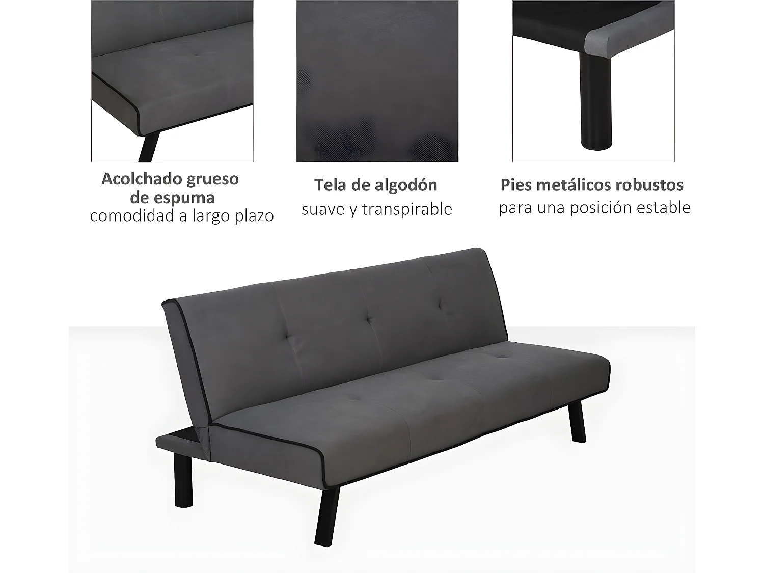 Sofá cama gris 170x76x72,5 cm HOMCOM