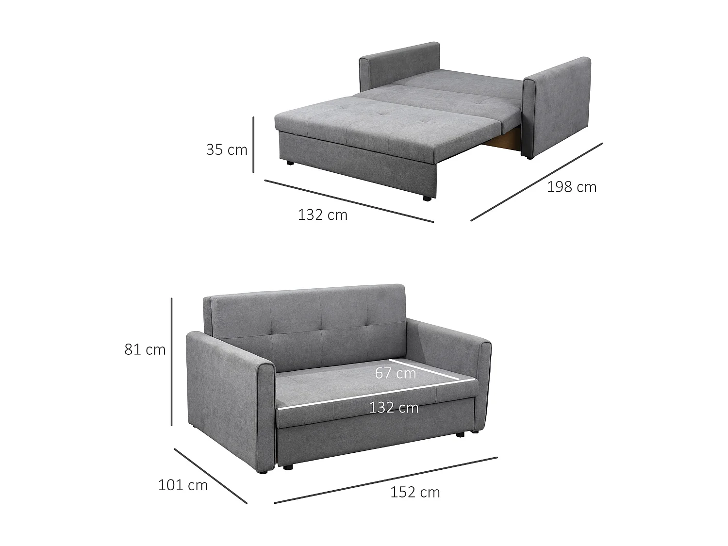 Sofá cama gris 152x101x81 cm HOMCOM