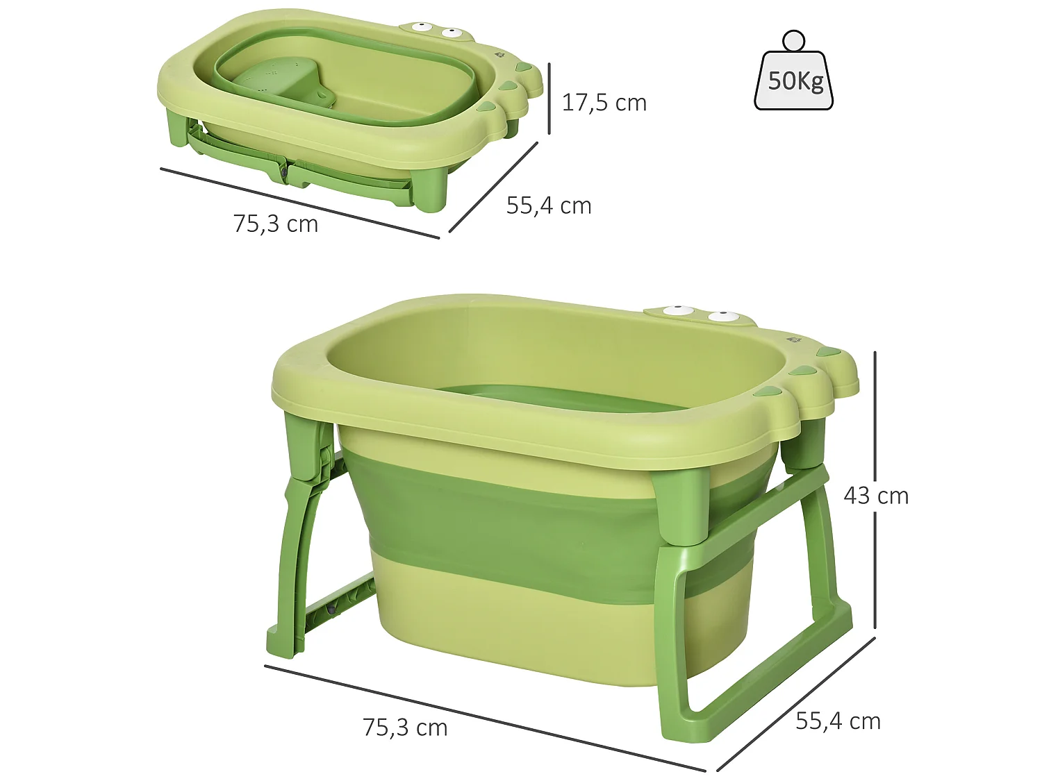 Bañera para bebé verde 75.3x55.4x43 cm HOMCOM