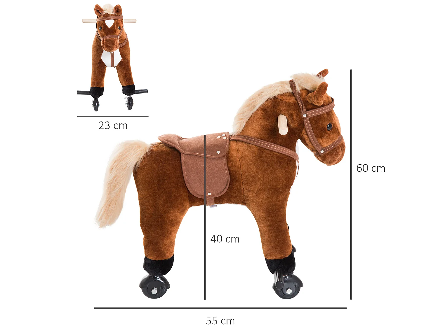 Caballito infantil marrón 55x23x60 cm HOMCOM