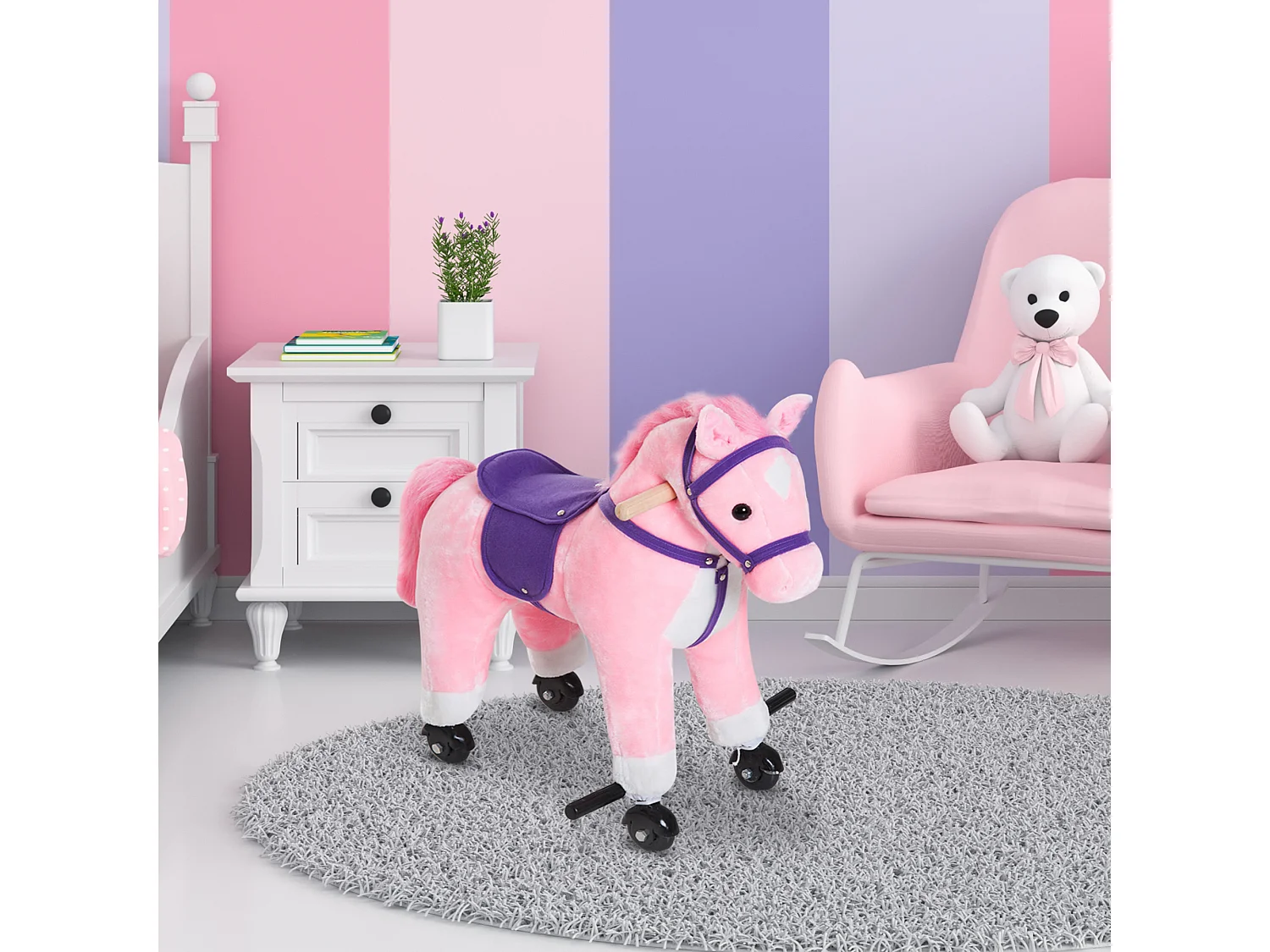 Caballito infantil rosa 55x23x60 cm HOMCOM