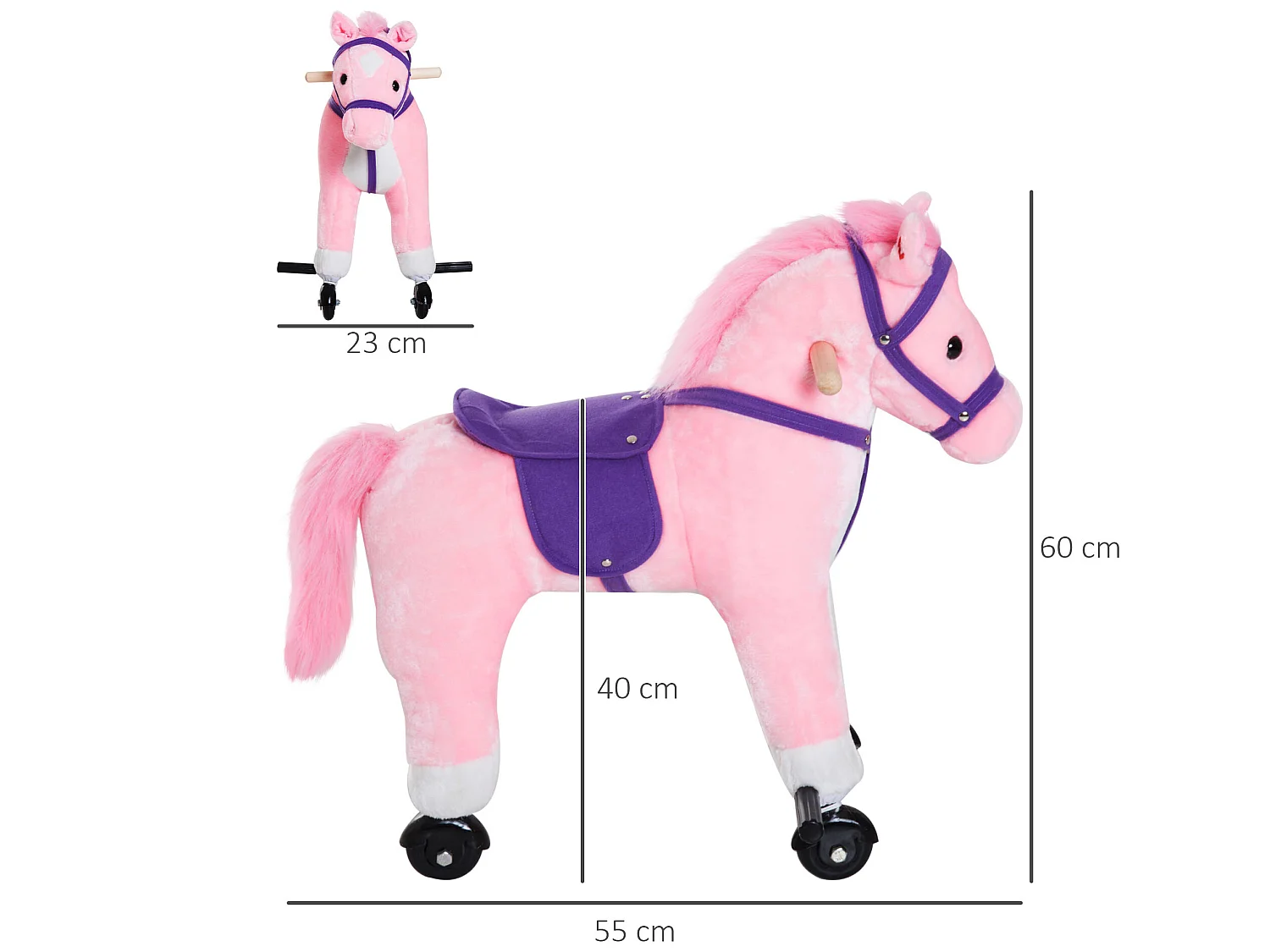 Caballito infantil rosa 55x23x60 cm HOMCOM