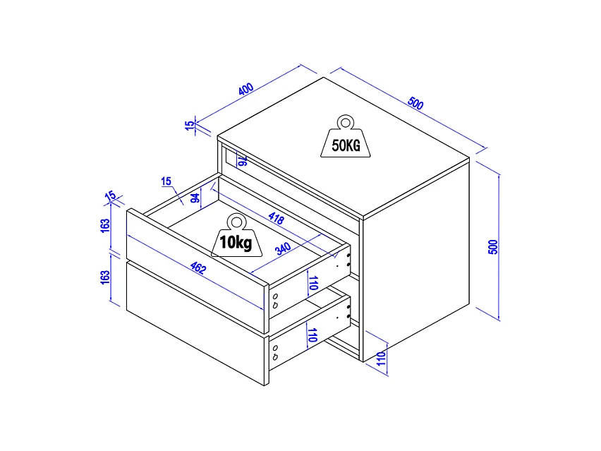 Sängbord med 2 lådor - Med LEDs - MDF - Vit - RUKALO