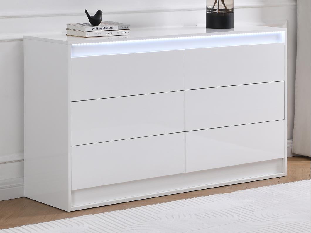 Commode 6 tiroirs - Avec LEDs - MDF - Blanc - RUKALO