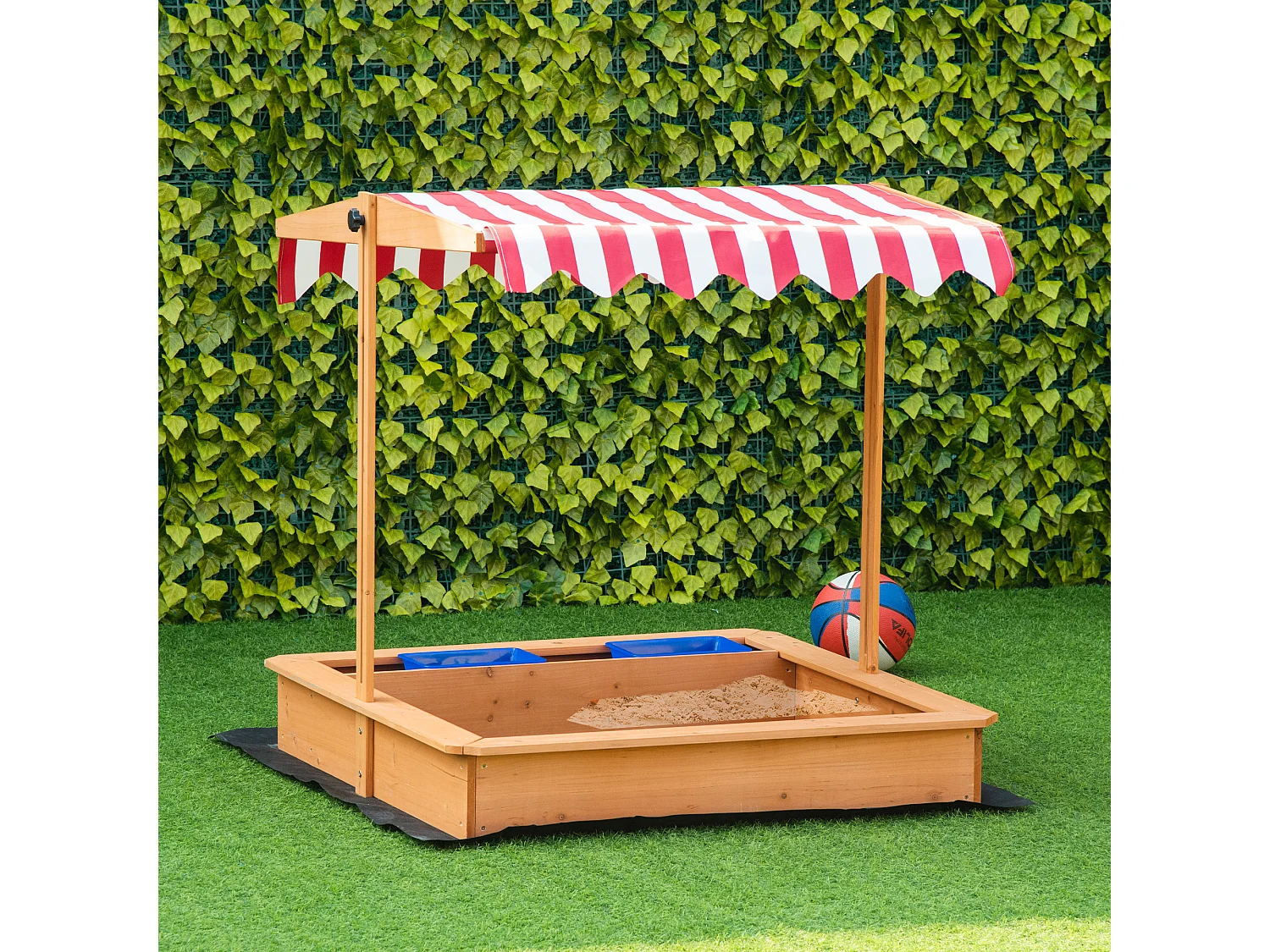 Arenero infantil madera natural 107.5x107.5x110 cm Outsunny