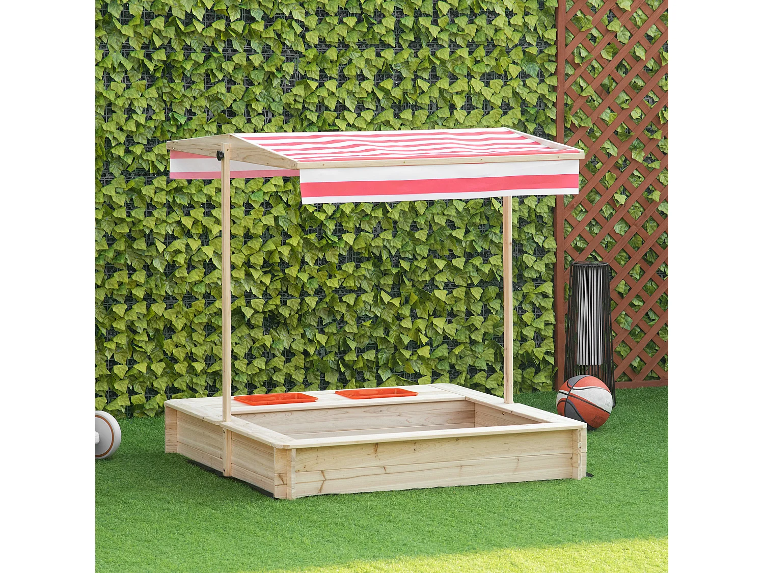 Arenero para niños madera natural 118x118x118 cm Outsunny