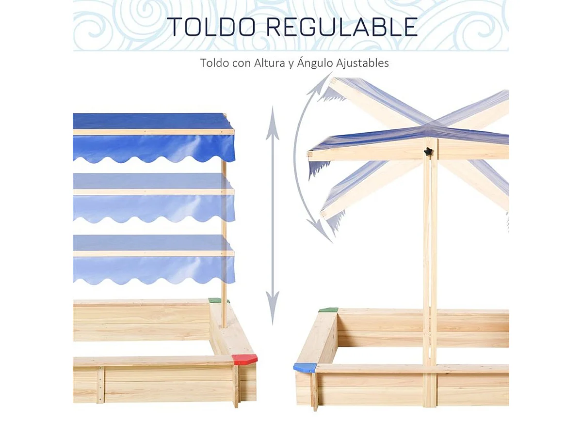 Arenero para niños madera natural, azul 120x120x120 cm Outsunny