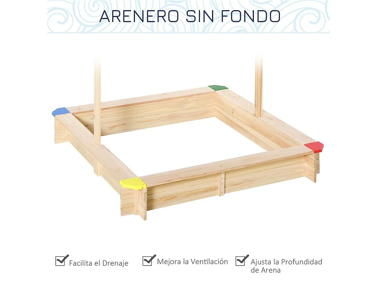 Arenero para niños madera natural, azul 120x120x120 cm Outsunny