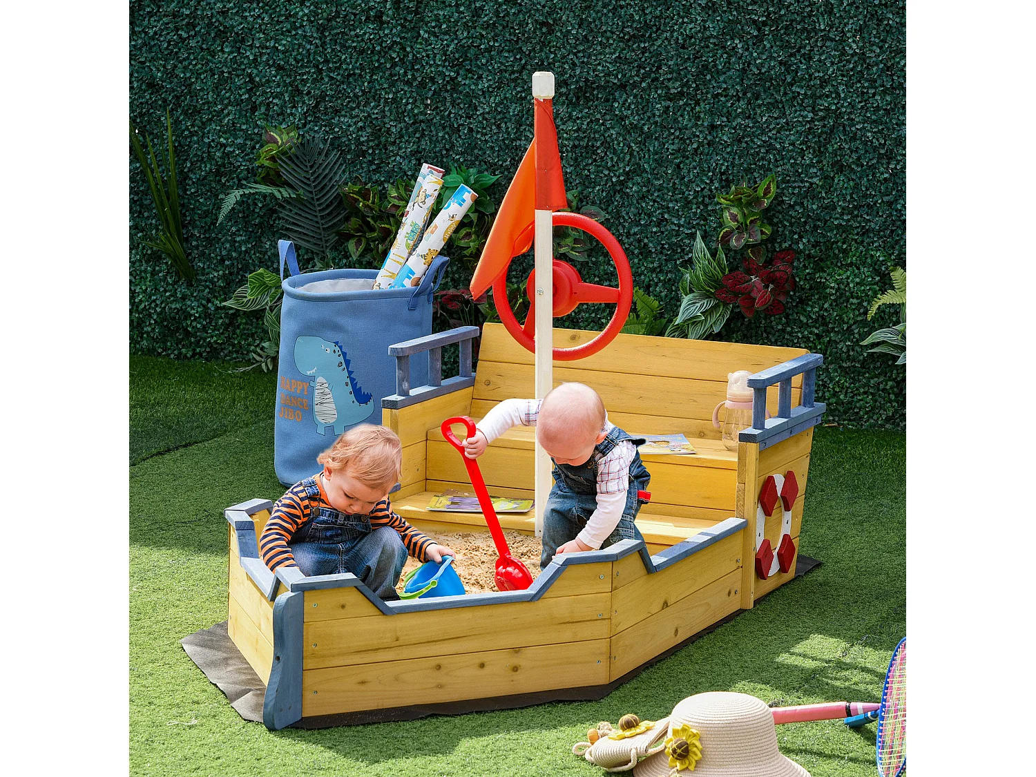 Arenero infantil de madera madera natural 158x78x45.5 cm Outsunny