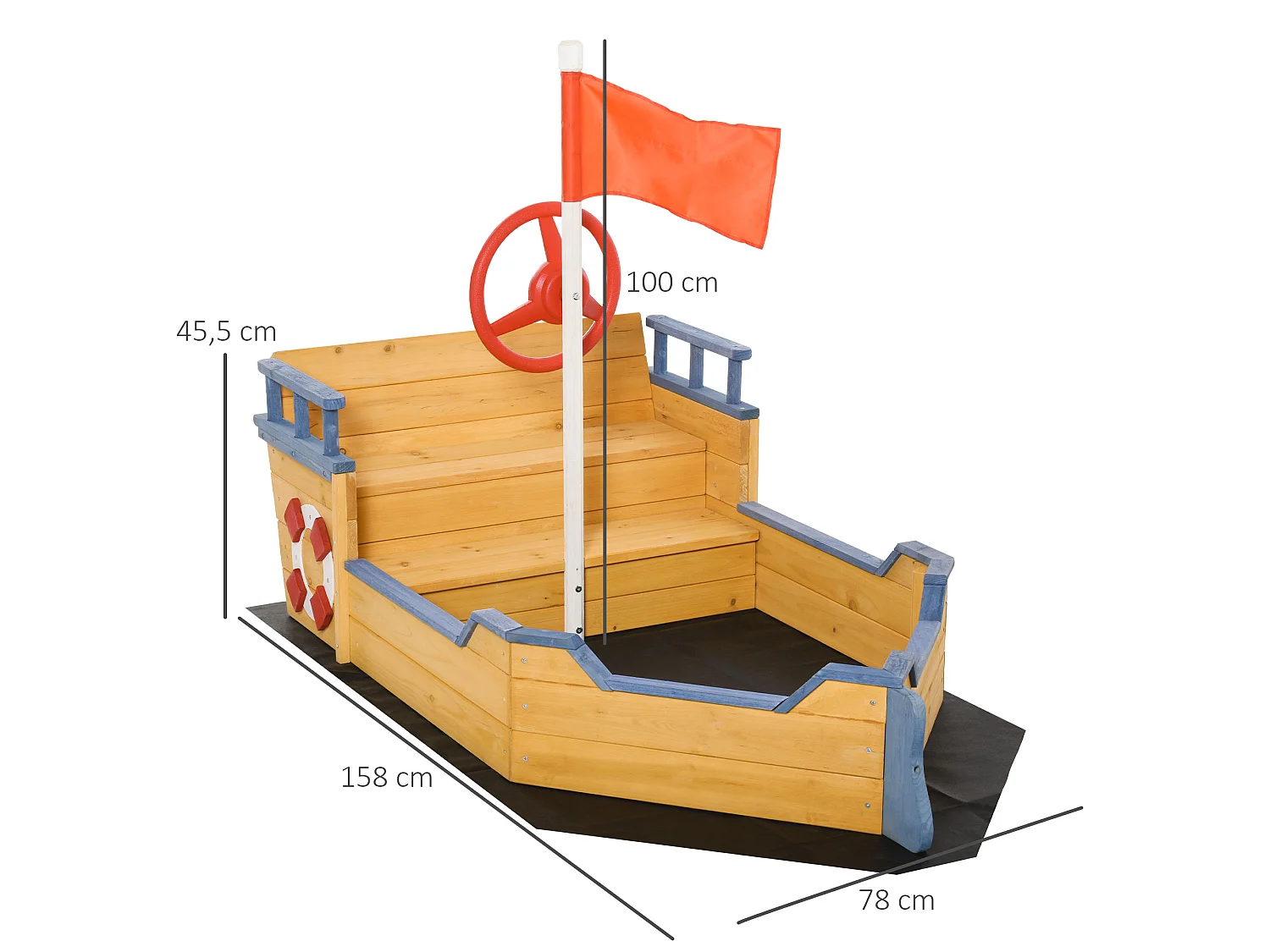 Arenero infantil de madera madera natural 158x78x45.5 cm Outsunny