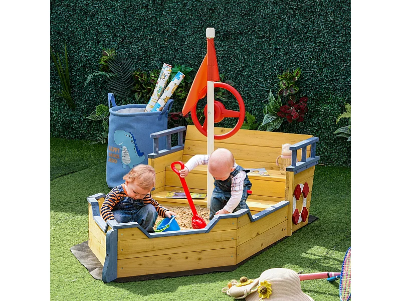 Arenero infantil de madera madera natural 158x78x45.5 cm Outsunny