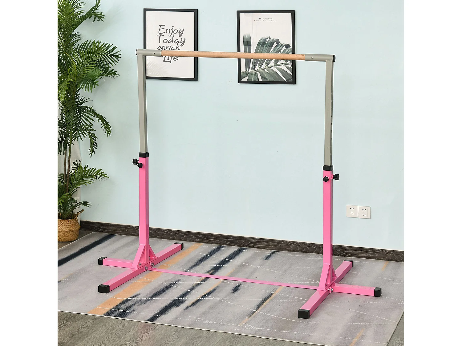 Barra de gimnasia rosa 197x121x150 cm HOMCOM