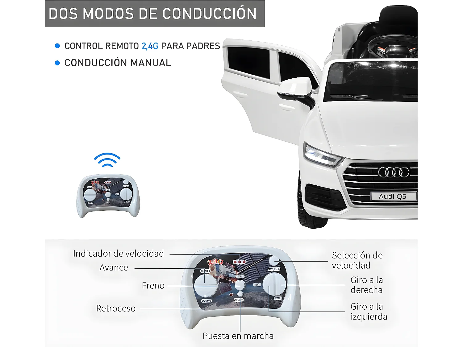 Coche eléctrico blanco 116x75x56cm HOMCOM