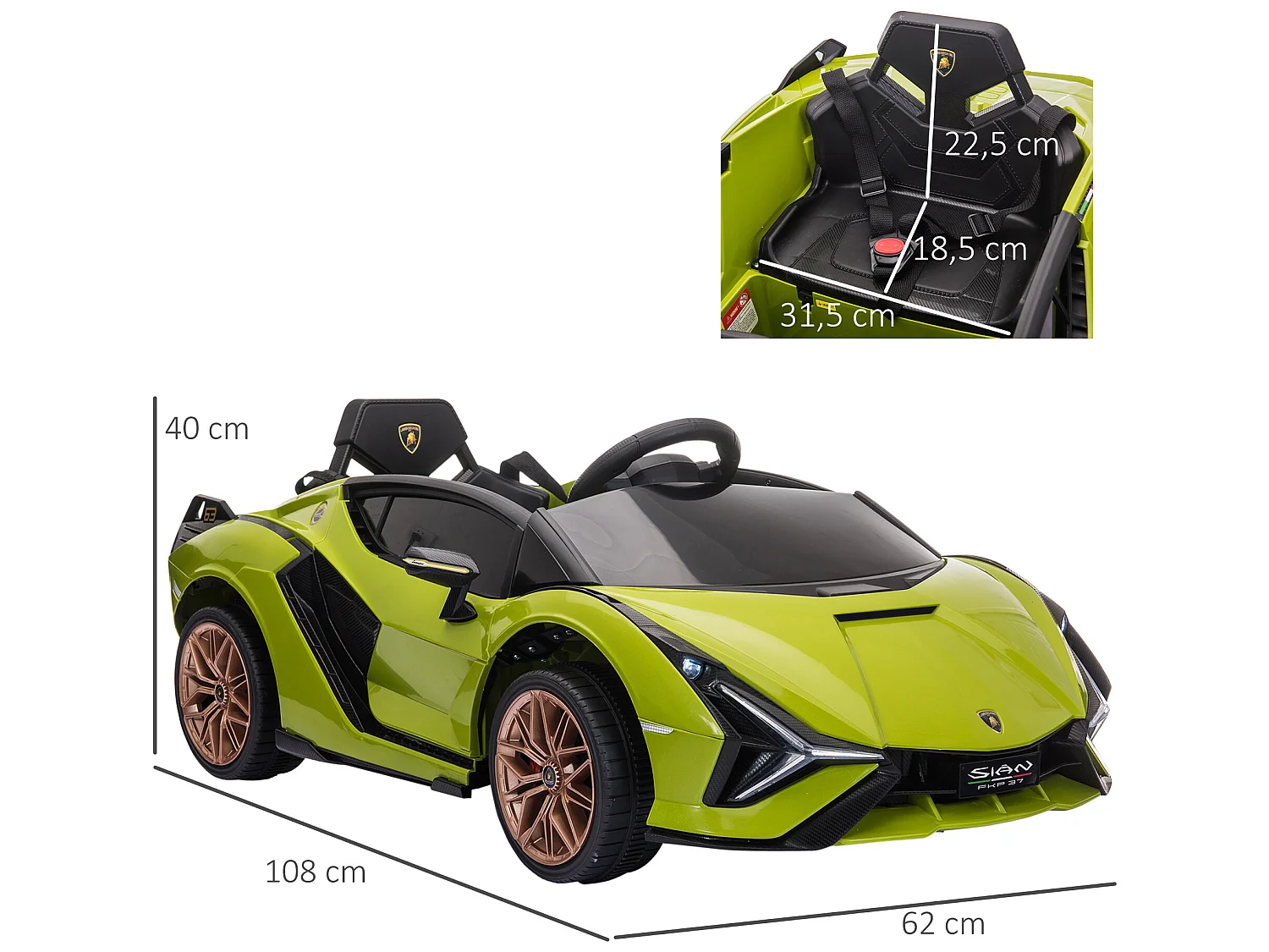 Coche eléctrico para niños verde 108x62x40 cm HOMCOM