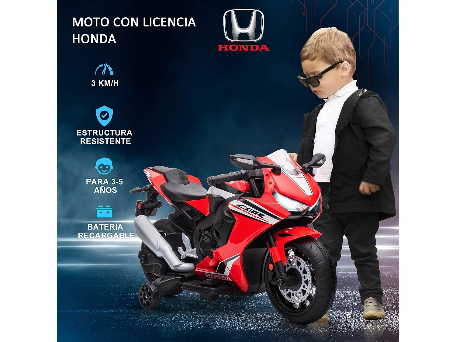 Moto eléctrica infantil rojo 90x44x52 cm HOMCOM