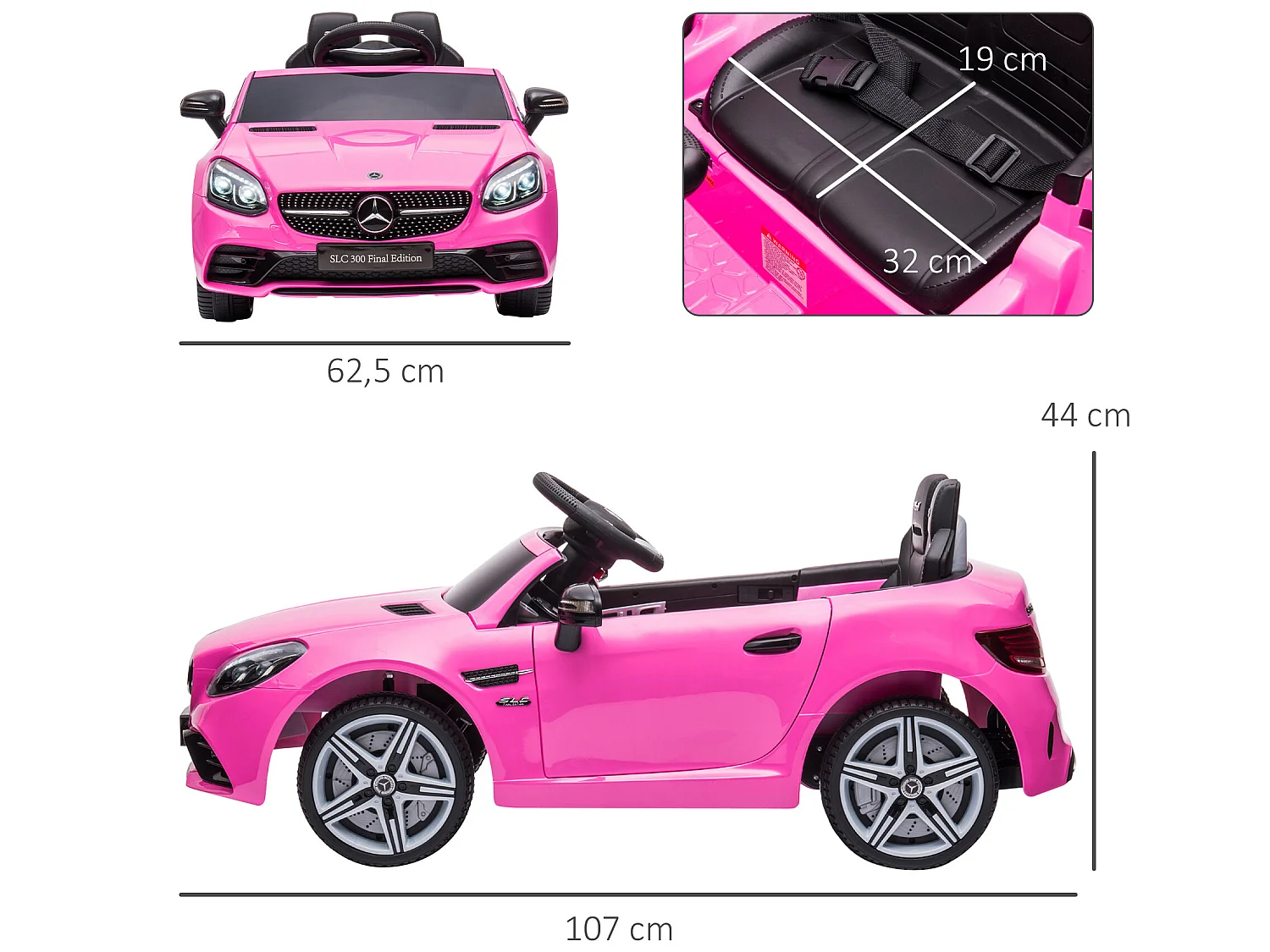 Coche eléctrico rosa 107x62.5x44 cm AIYAPLAY