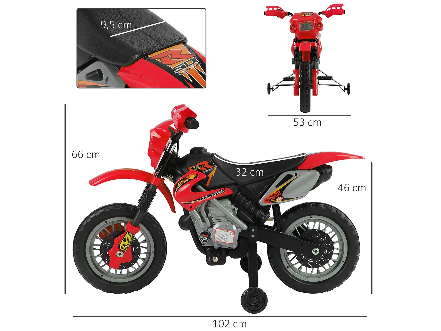 Moto eléctrica infantil rojo 102x53x66 cm HOMCOM