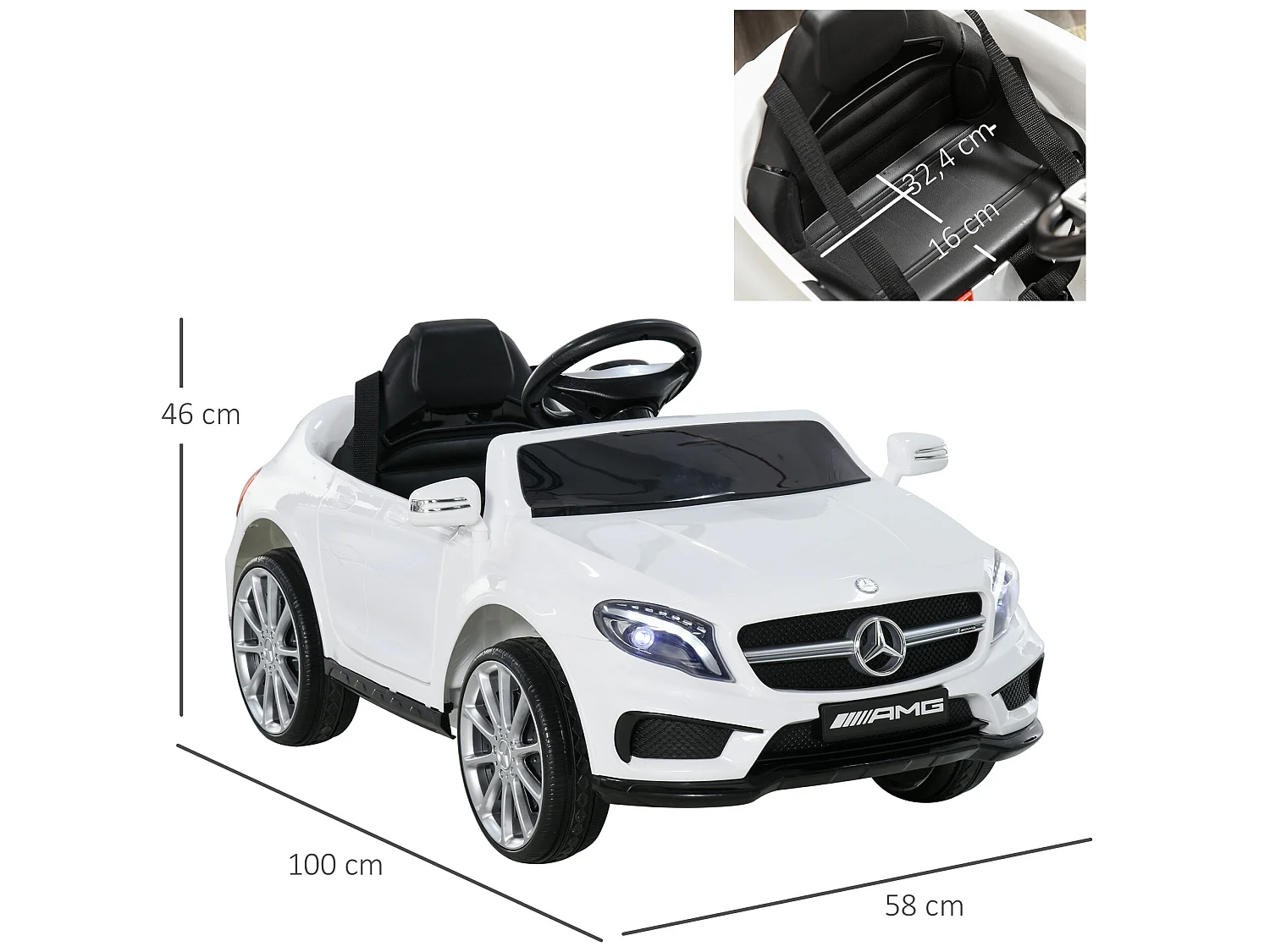 Coche eléctrico blanco 100x58x46cm HOMCOM