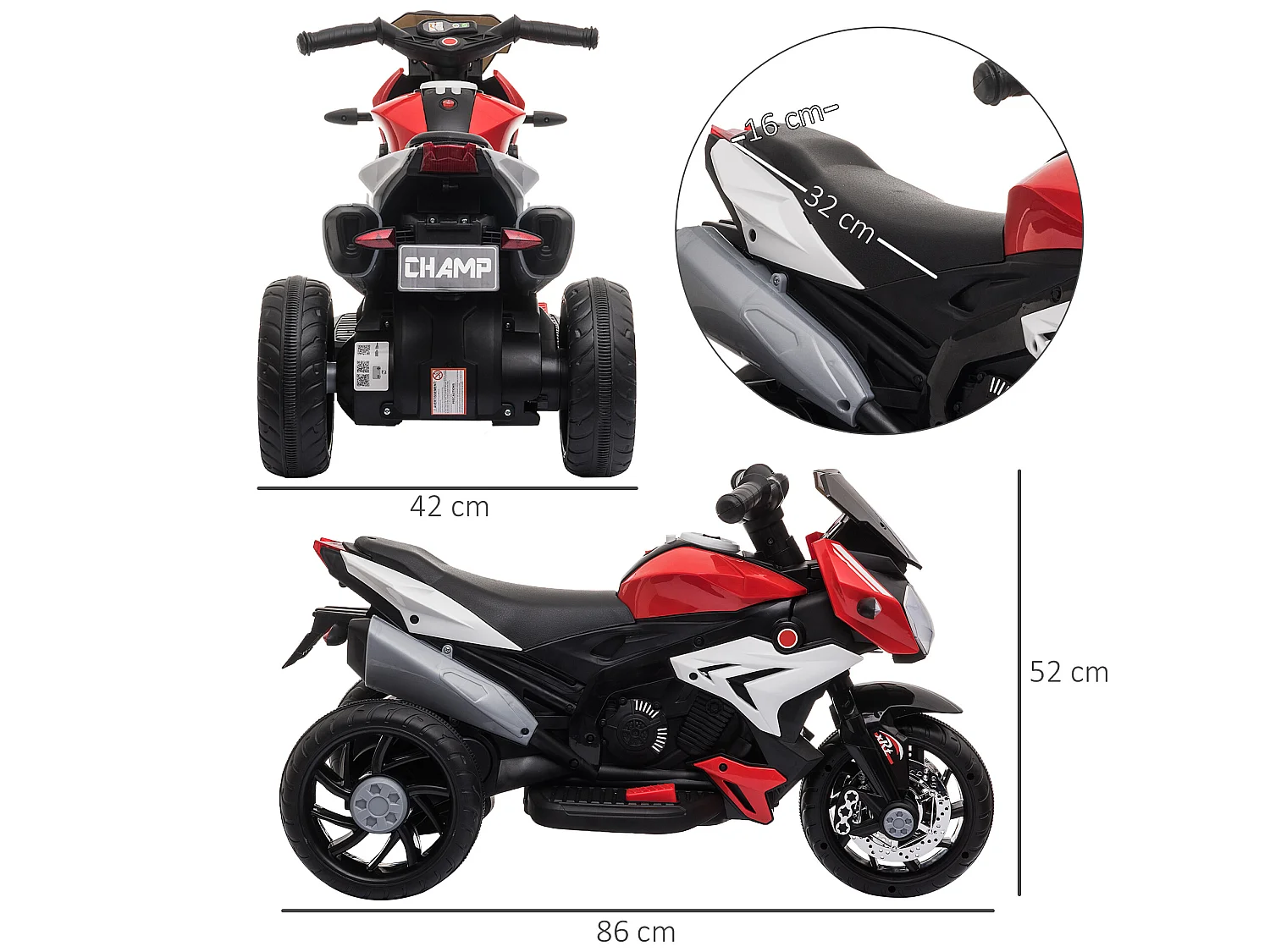 Moto eléctrica infantil rojo 86x42x52 cm HOMCOM