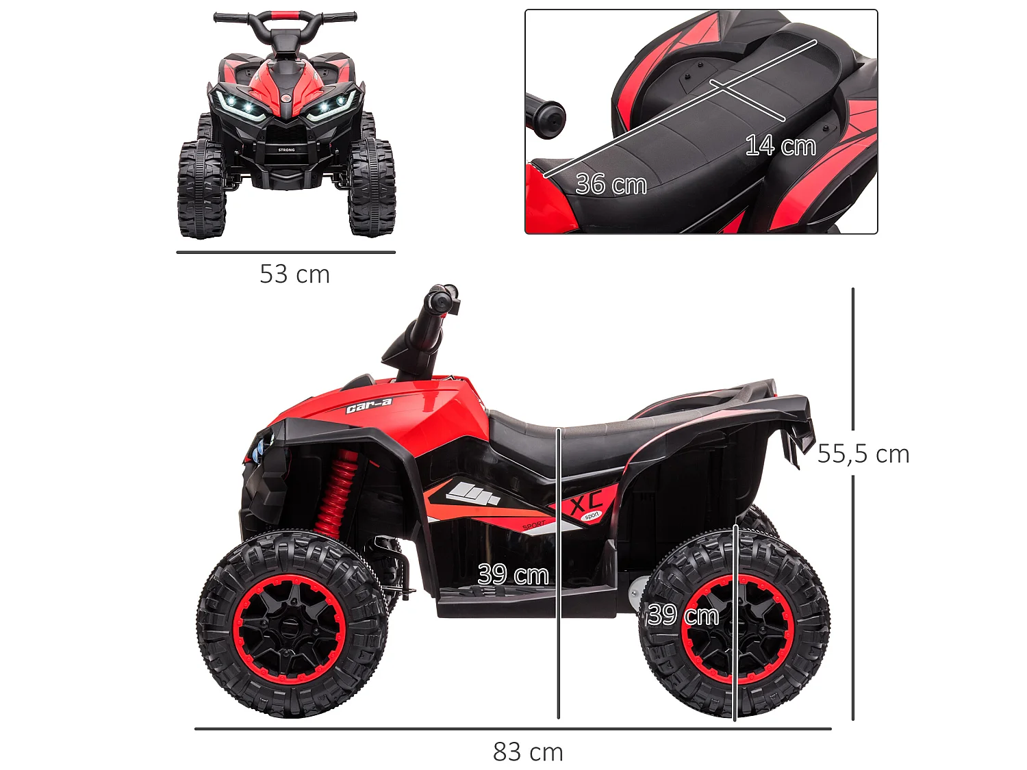 Quad eléctrico infantil rojo 83x53x55.5 cm HOMCOM