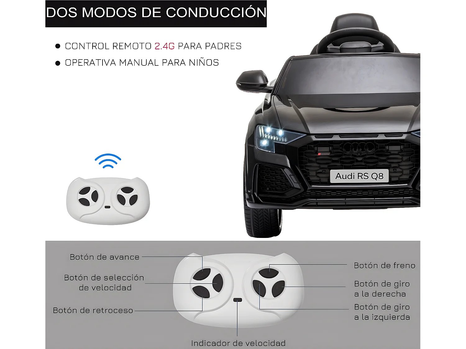 Coche eléctrico para niños negro 101x62x51 cm HOMCOM