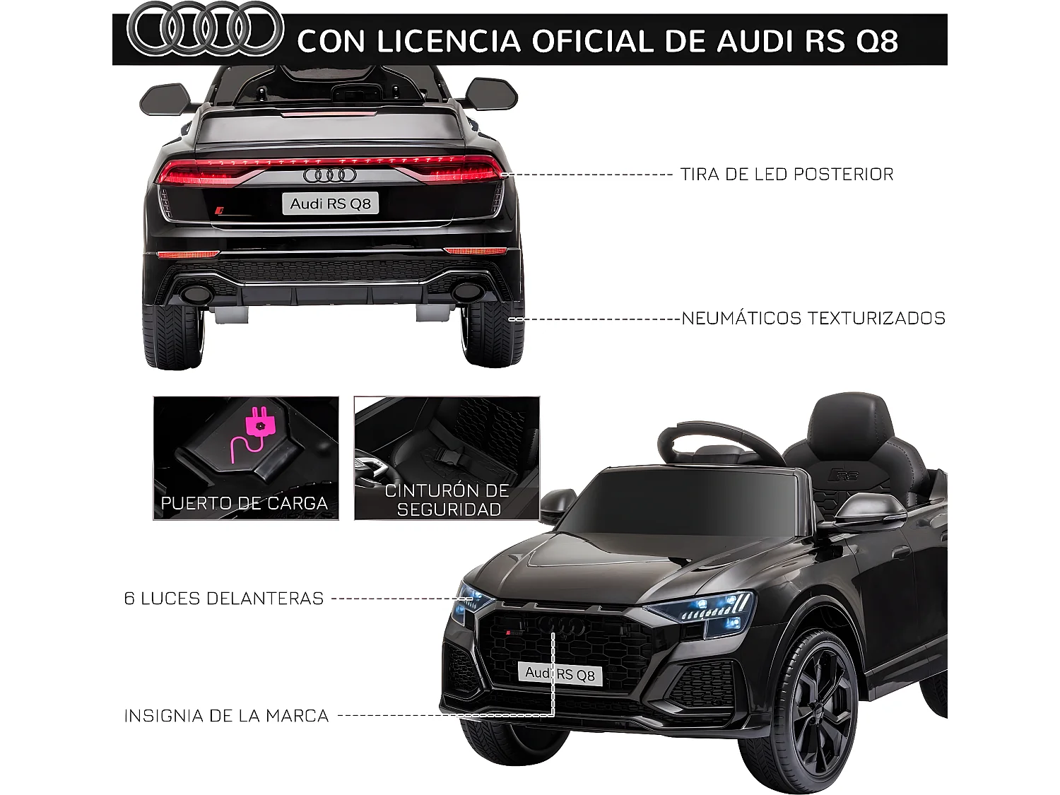 Coche eléctrico para niños negro 101x62x51 cm HOMCOM