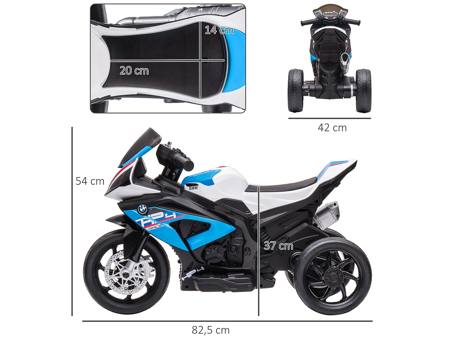 Moto eléctrica infantil azul 82.5x42x54 cm HOMCOM