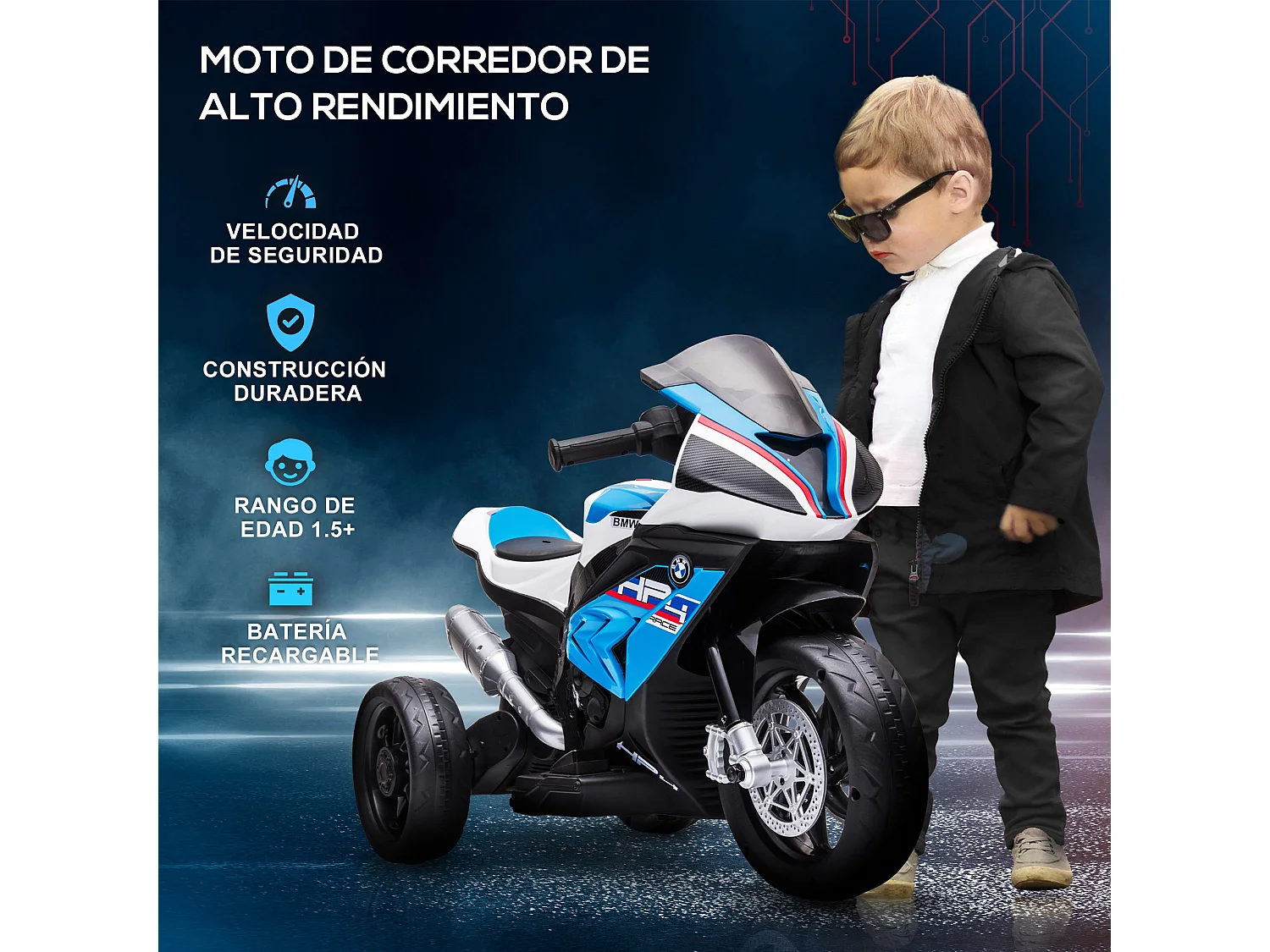 Moto eléctrica infantil azul 82.5x42x54 cm HOMCOM