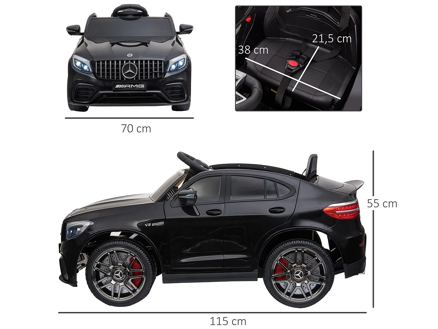 Coche eléctrico negro 115x70x55cm HOMCOM