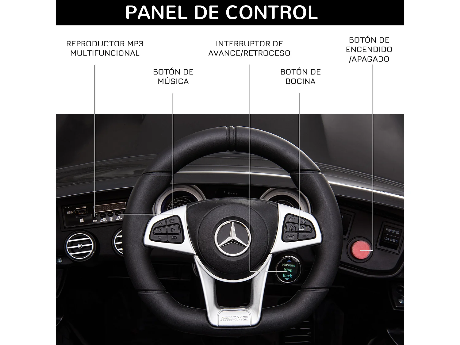 Coche eléctrico negro 115x70x55cm HOMCOM