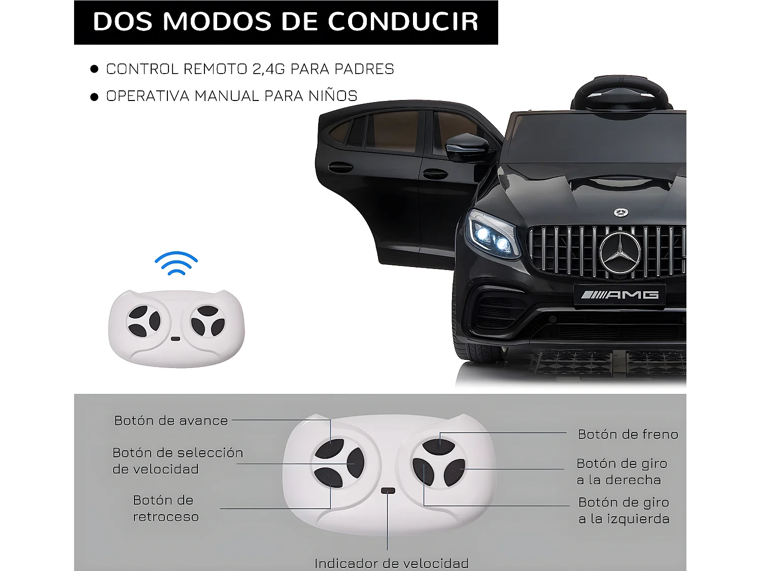 Coche eléctrico negro 115x70x55cm HOMCOM