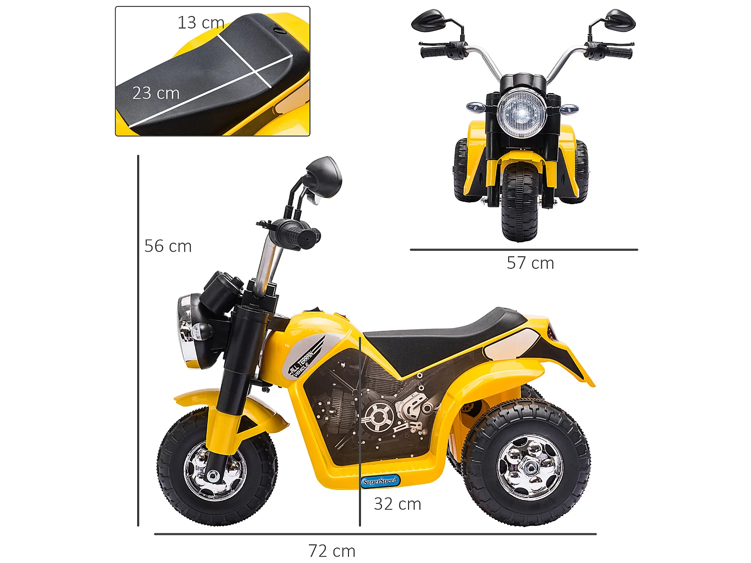 Moto eléctrica para niños amarillo 72x57x56 cm HOMCOM