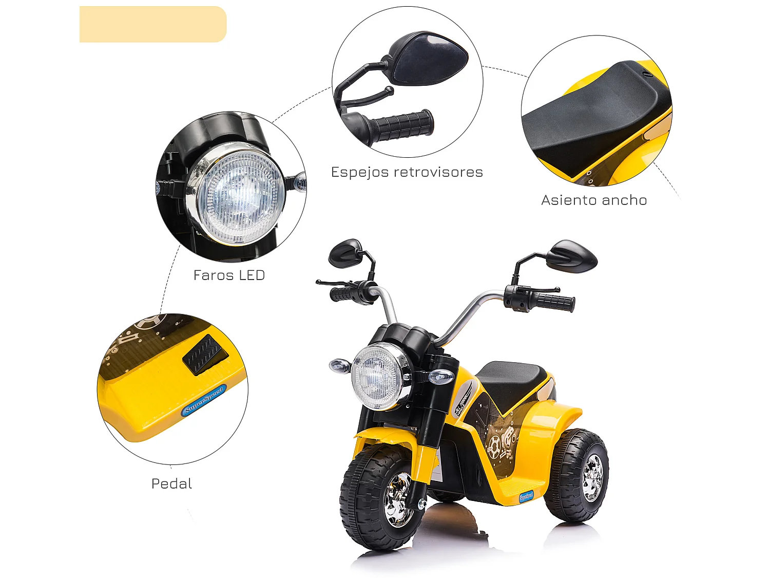 Moto eléctrica para niños amarillo 72x57x56 cm HOMCOM
