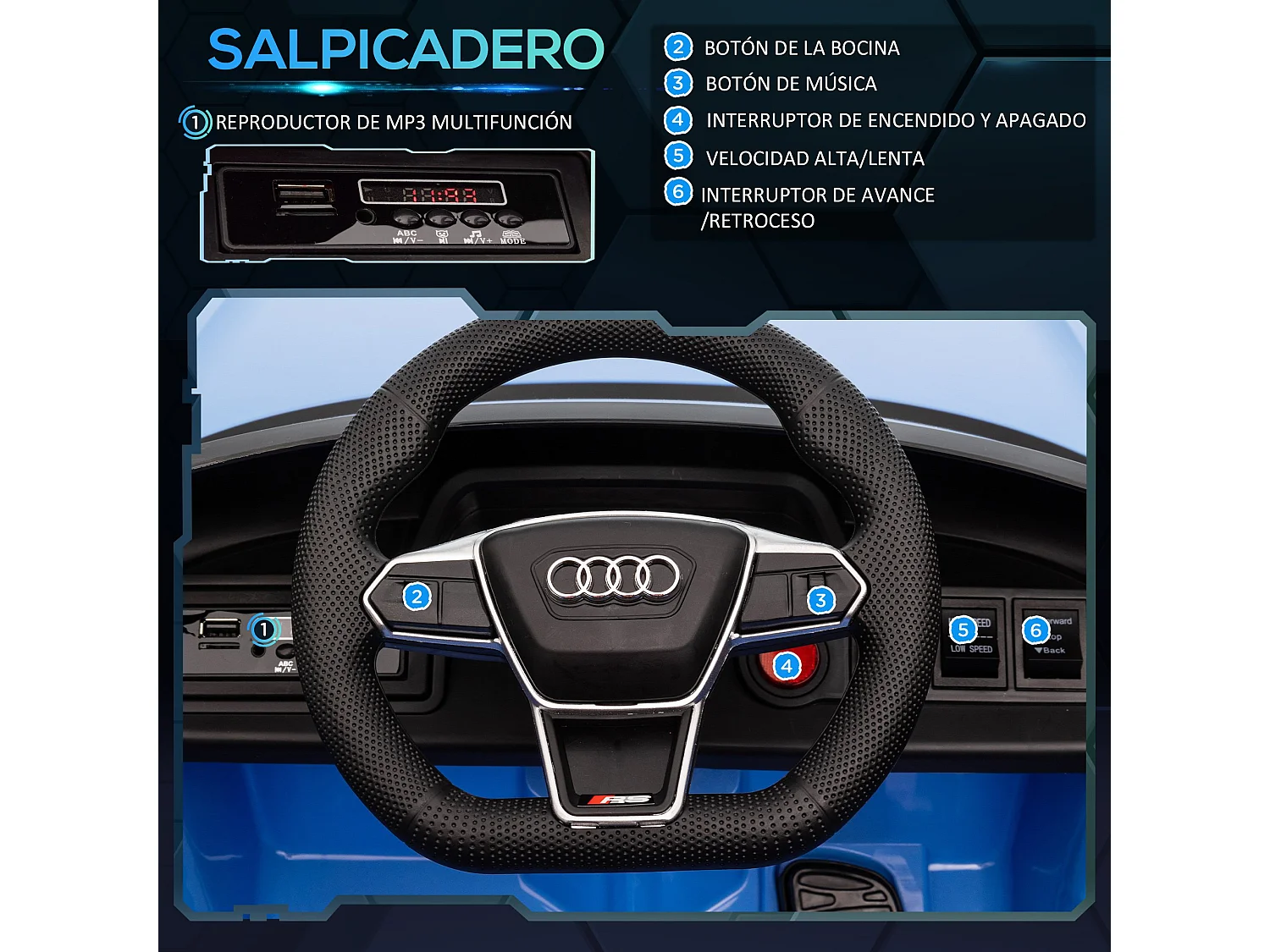 Coche eléctrico infantil azul 103x58x41 cm HOMCOM