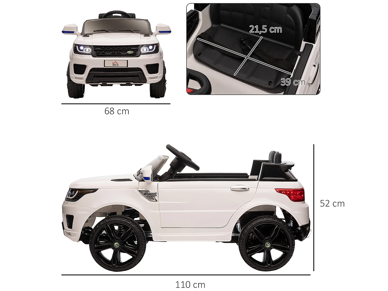 Coche eléctrico infantil blanco 110x68x52 cm HOMCOM
