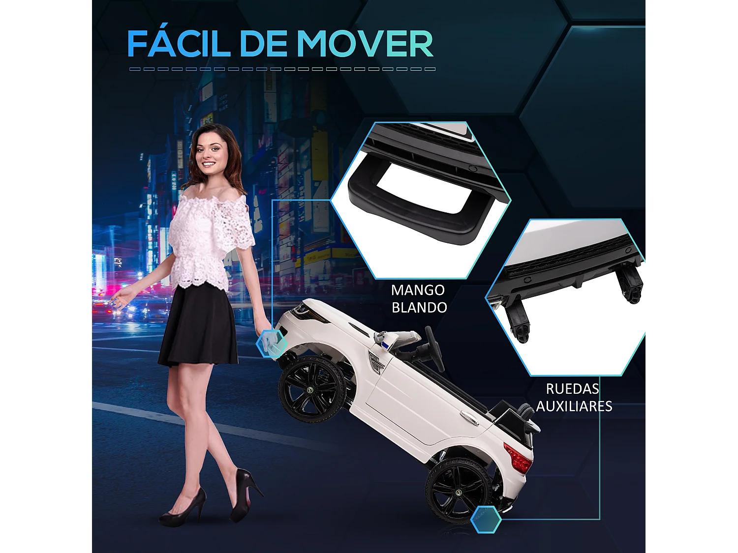 Coche eléctrico infantil blanco 110x68x52 cm HOMCOM