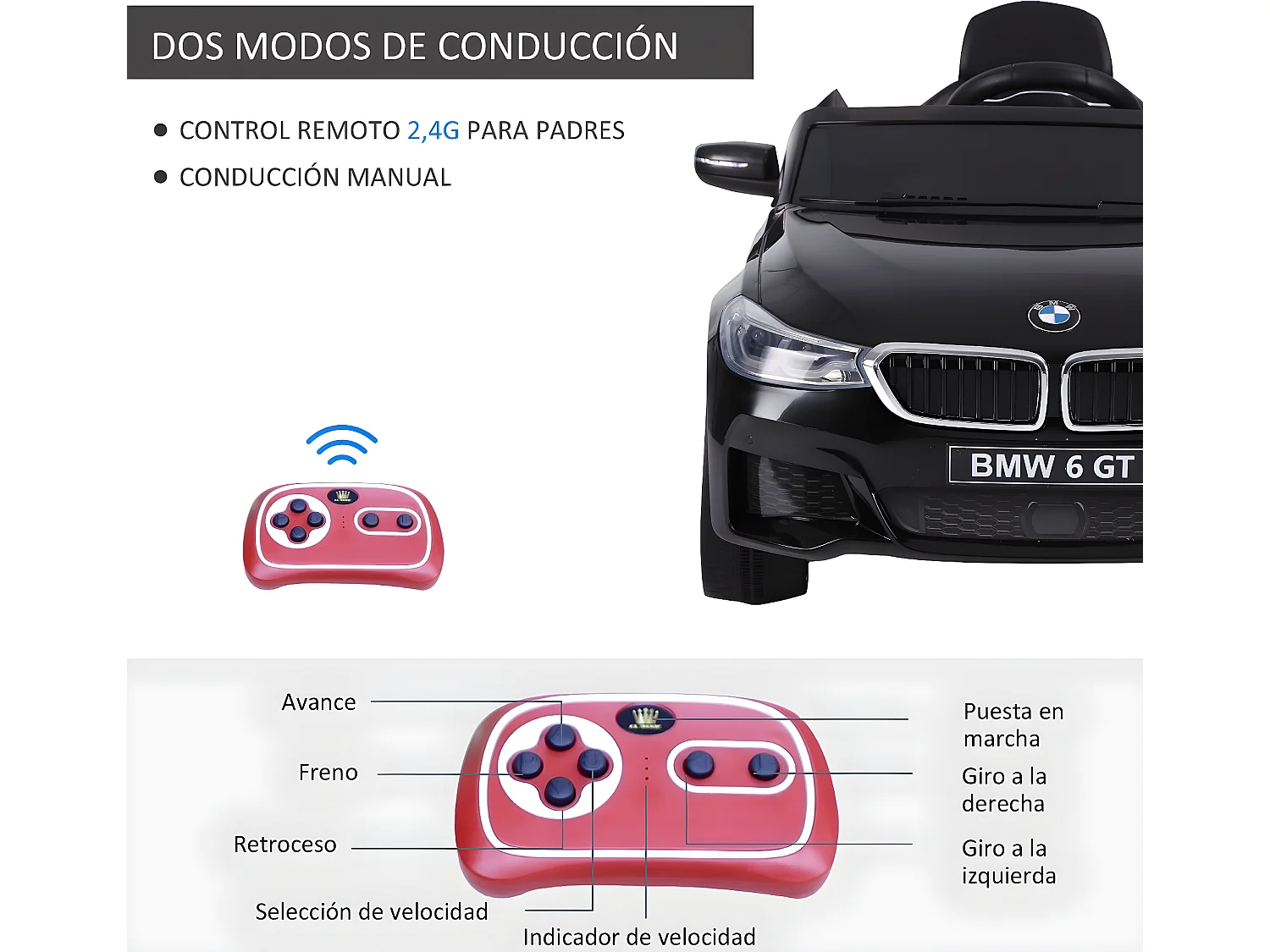 Coche eléctrico negro 106x64x51 cm HOMCOM