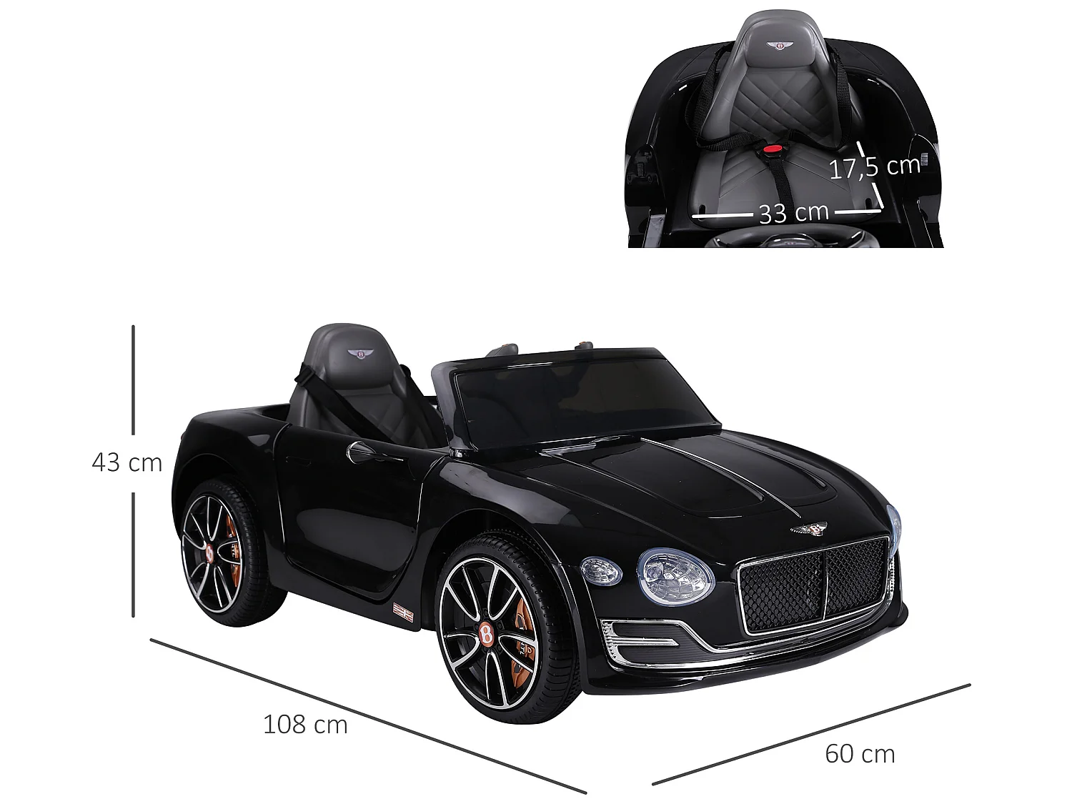 Coche eléctrico negro 108 x 60 x 43 cm HOMCOM