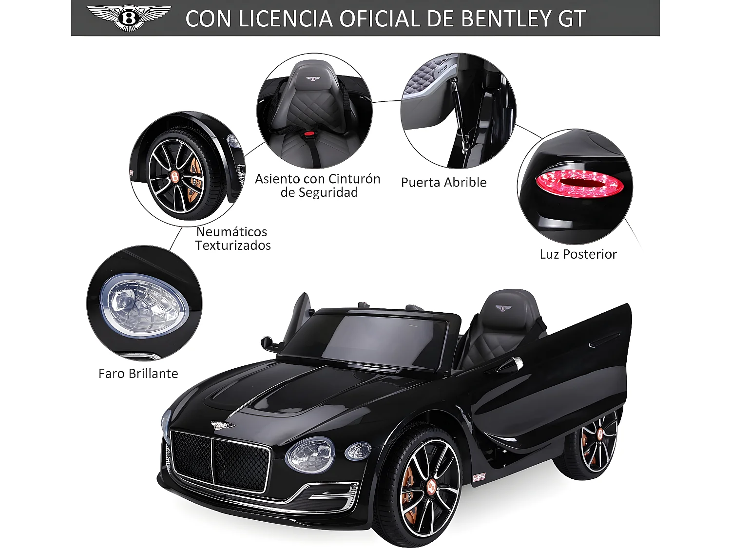 Coche eléctrico negro 108 x 60 x 43 cm HOMCOM