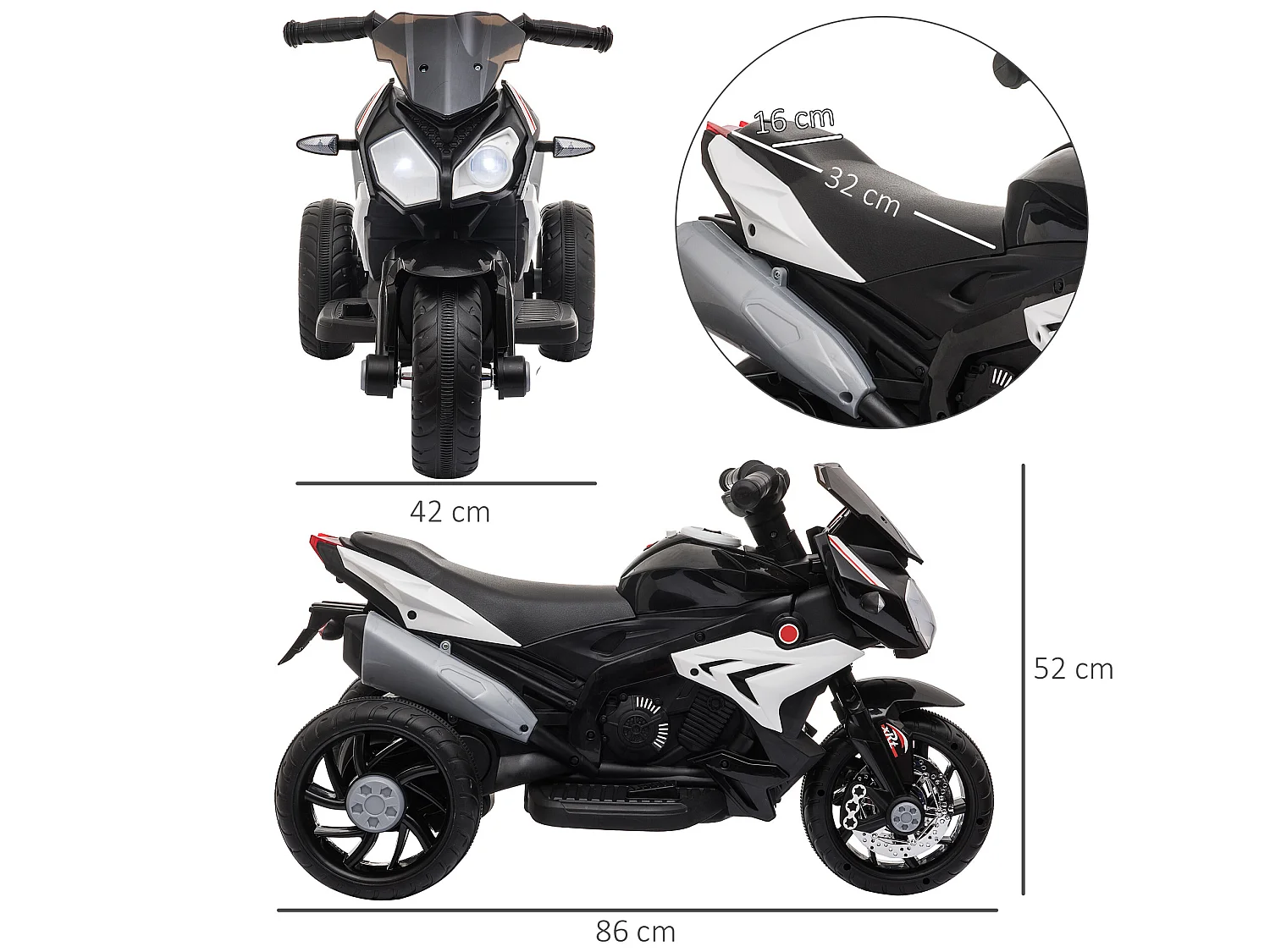 Moto eléctrica infantil negro 86x42x52 cm HOMCOM