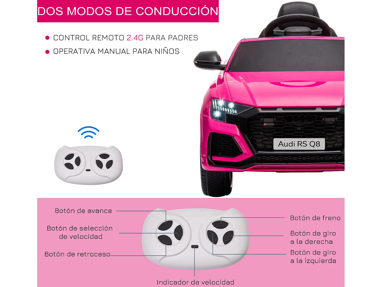 Coche eléctrico para niños rosa 101x62x51 cm HOMCOM