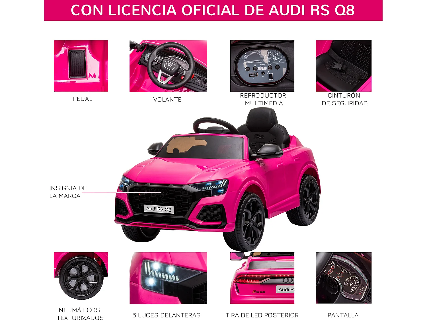 Coche eléctrico para niños rosa 101x62x51 cm HOMCOM