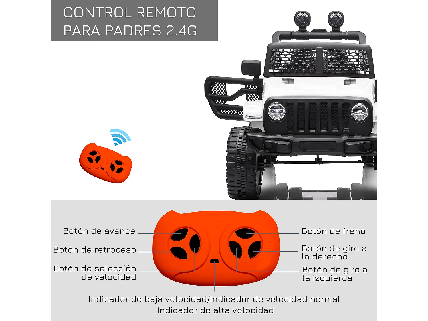 Coche eléctrico todoterreno blanco 100x65x72 cm HOMCOM