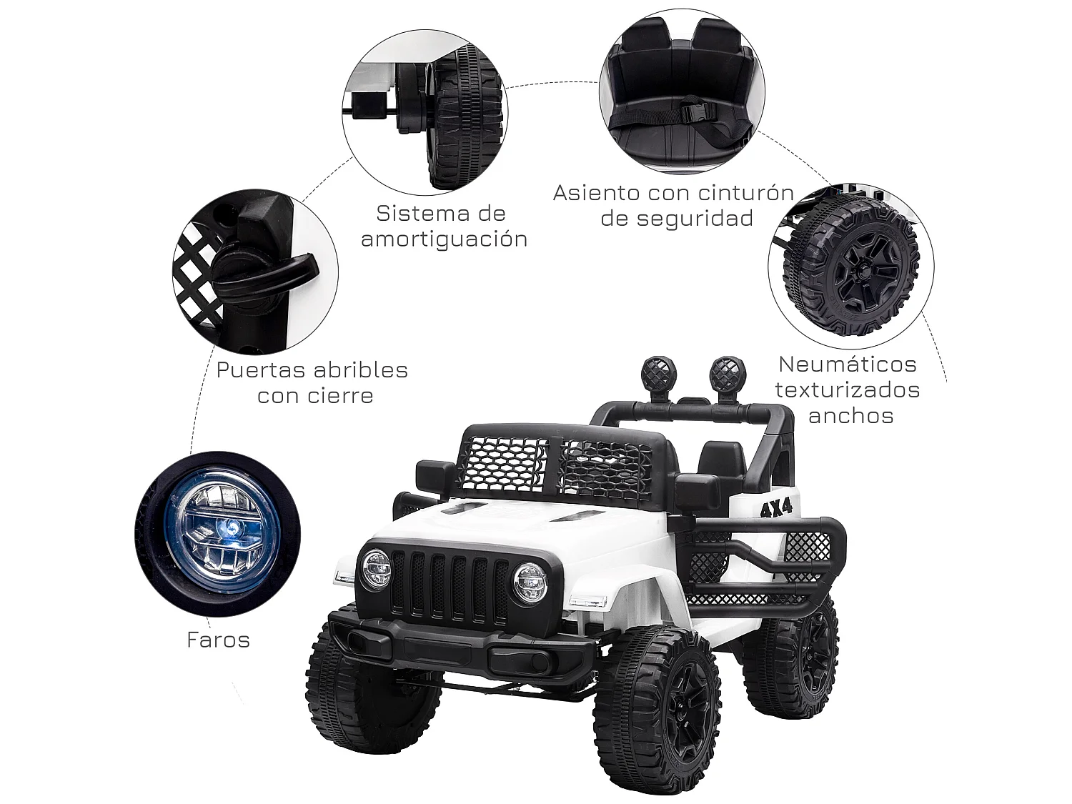 Coche eléctrico todoterreno blanco 100x65x72 cm HOMCOM