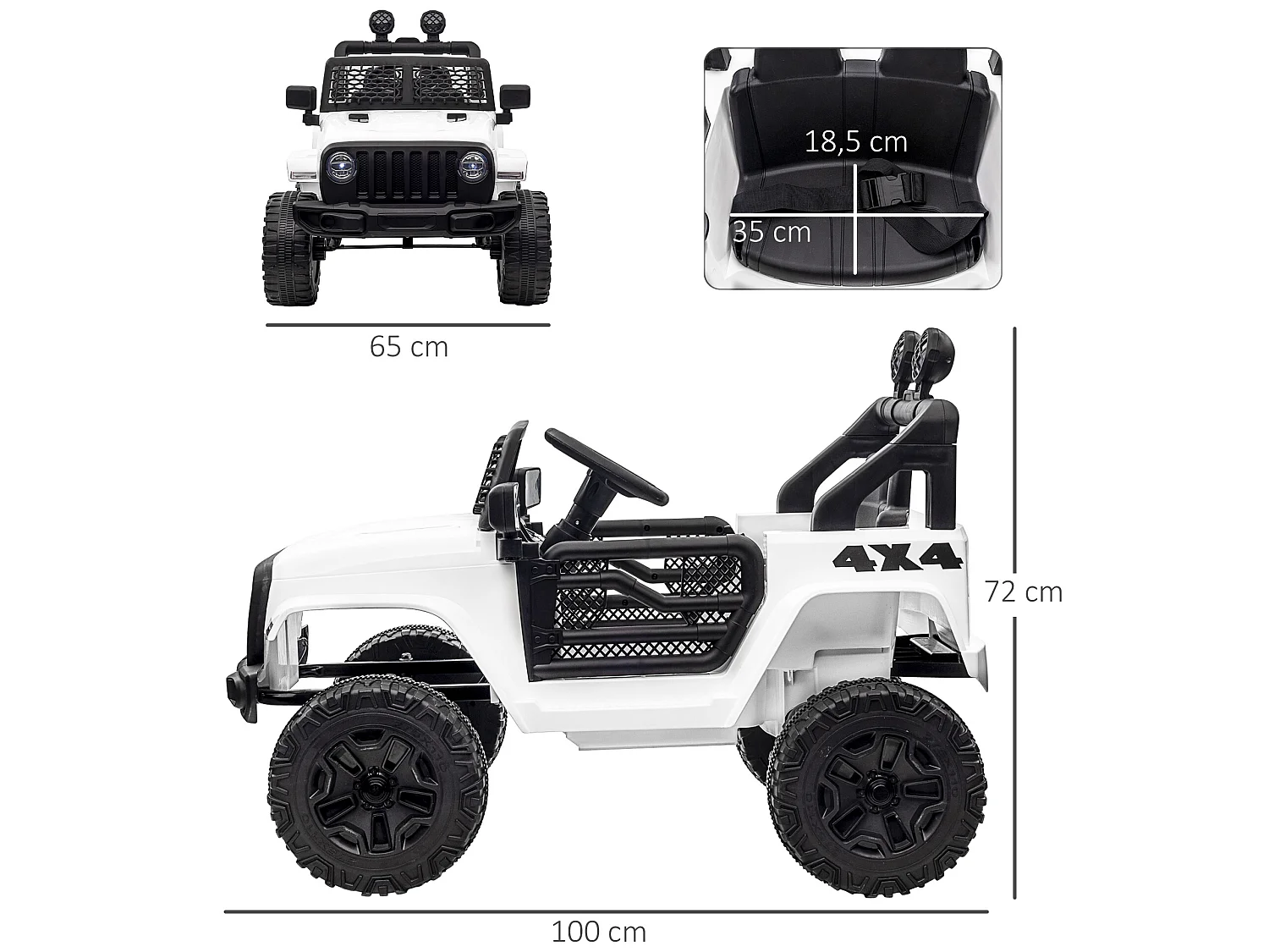 Coche eléctrico todoterreno blanco 100x65x72 cm HOMCOM