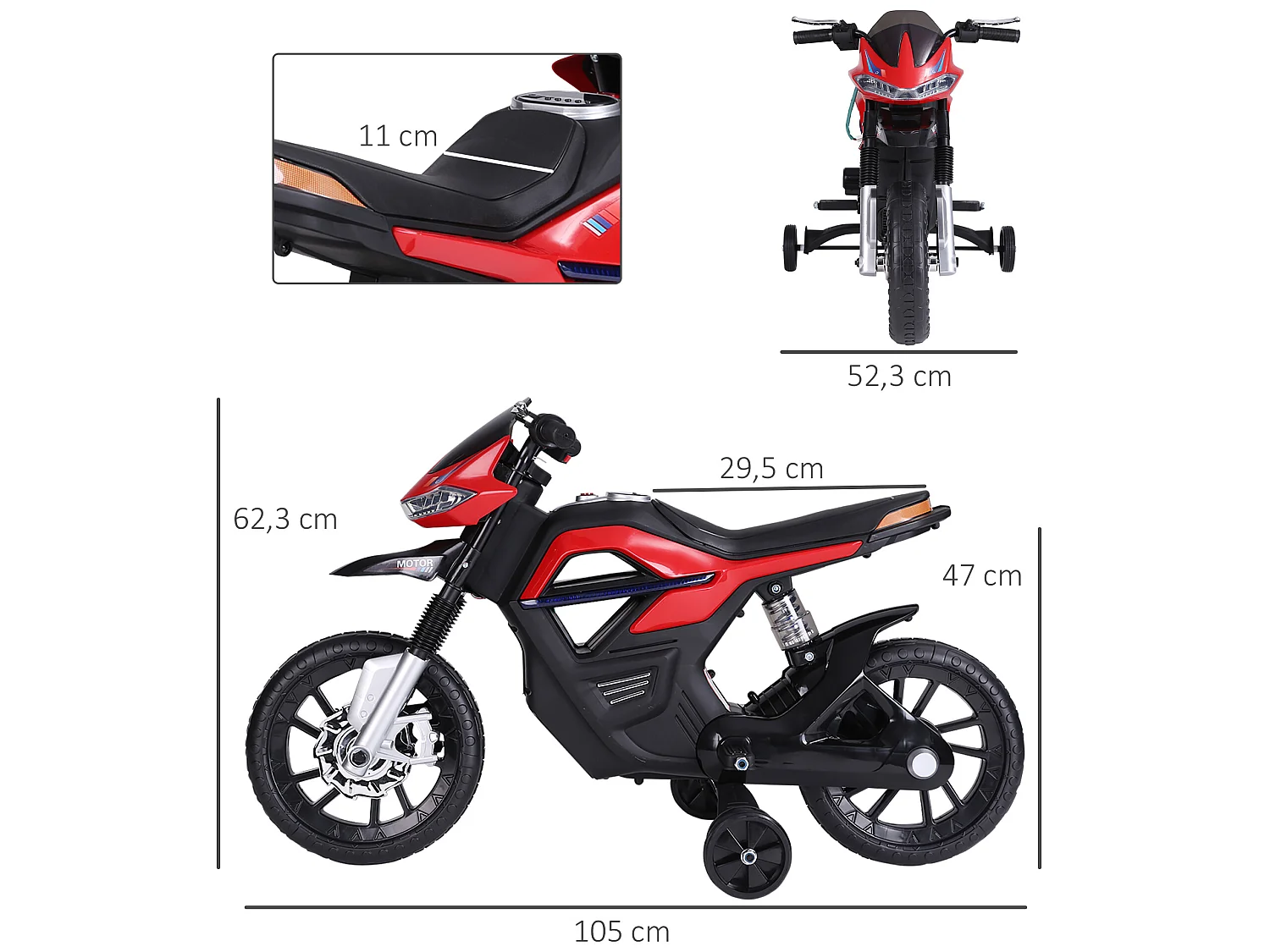 Moto eléctrica infantil rojo 105x52,3x62,3cm HOMCOM
