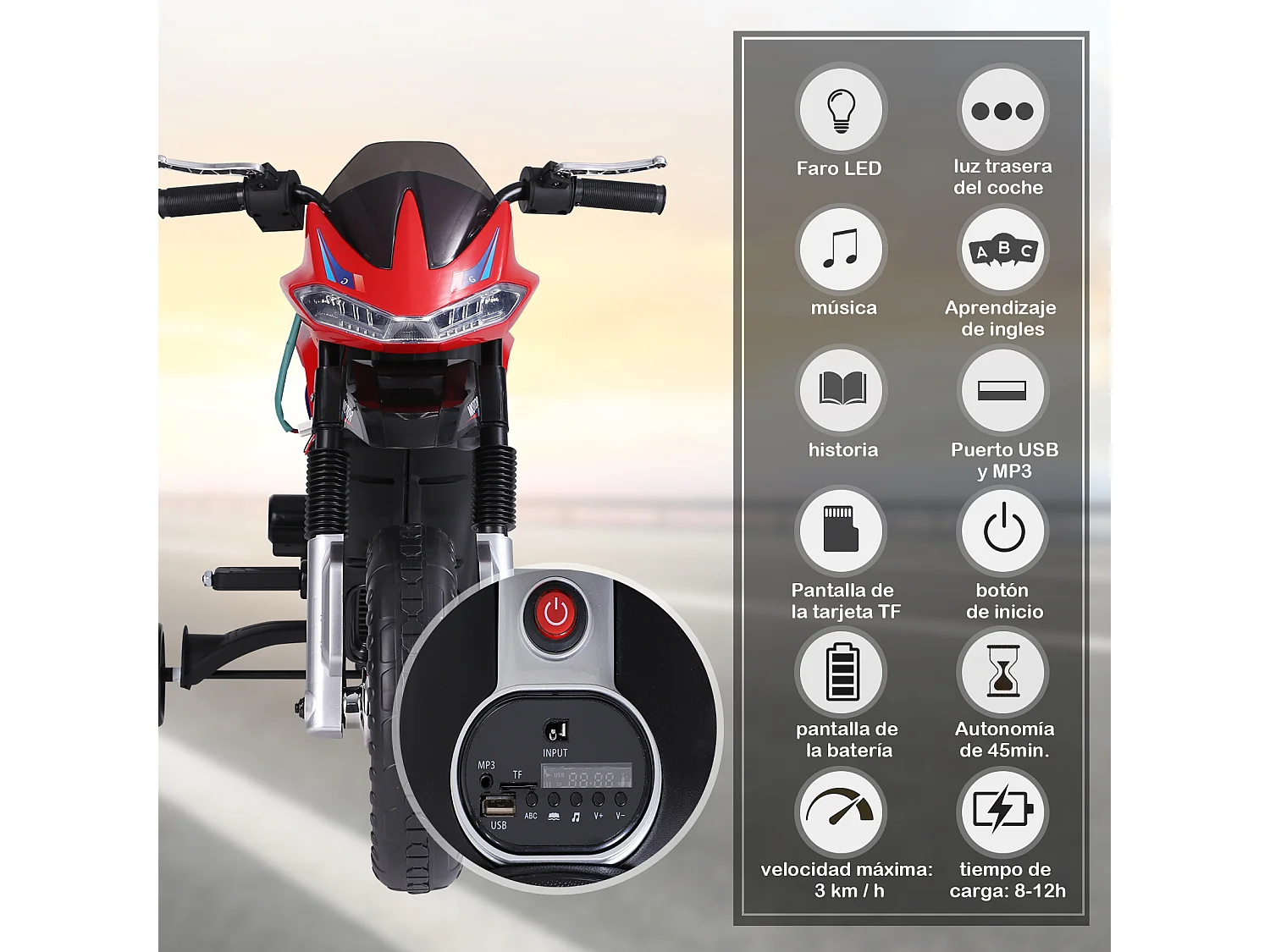 Moto eléctrica infantil rojo 105x52,3x62,3cm HOMCOM